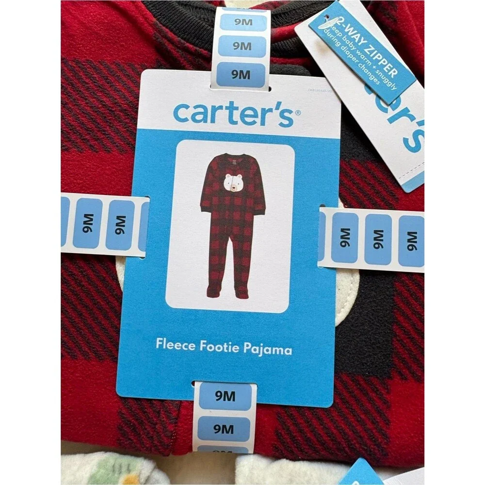 Carter's Fleece Footie Winter Pajamas Multi Color Pack Lot of 4 Size 9/12 Months